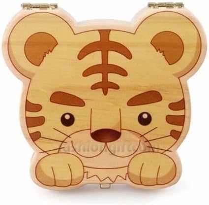New Tiger Wood Milk Tooth Storage Box Organizer Boys Baby Child Birthday Gift