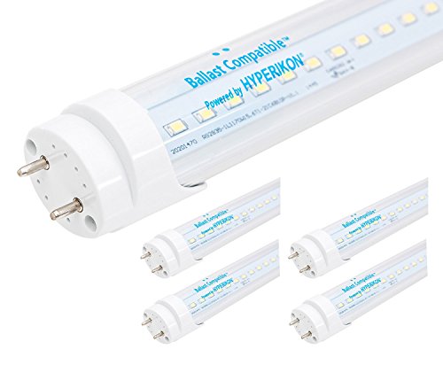 T8 LED Light Tube, 4FT, Hyperikon, Dual-End Powered, Easy Retrofit Installation, 18W (40W equivalent), 2200 Lumens, 4000K (Daylight Glow), Clear Cover, DLC & UL – (Pack of 4)