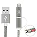 [Apple MFi Certified] 2 in 1 Dual Lightning USB Cable 3ft 1 M, HUNDA Nylon Braided USB Connector for Any Android and Apple Devices such as iPhone, iPad , Samsung, HTC, Nexus, Sony and more (Gray)
