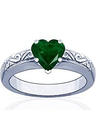 14K White Gold Heart Cut Emerald Solitaire Ring (GIA Certificate)