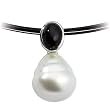 14K White Gold Paspaley South Sea Cultured Pearl and Onyx Pendant - 11.00mm