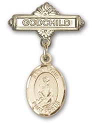14K Gold Baby Badge with St. Louis Charm and Godchild Badge Pin