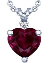 18K White Gold Heart Cut Ruby And Round Diamond Pendant