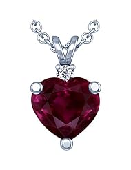 14K White Gold Heart Cut Ruby And Round Diamond Pendant