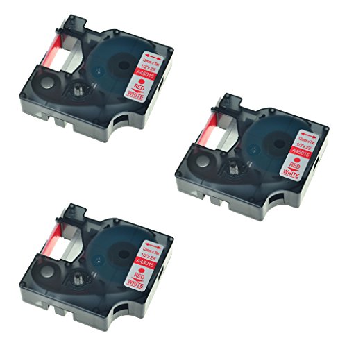 NineLeaf3 Pack Red on White Label Maker Refill Compatible for Dymo D1 45015 S0720550 1/2" 12mm x 23' 7m Tapes use in LabelManager PnP 160 260P 210D 280 360D 420P 450 450D ColorPop Label Maker