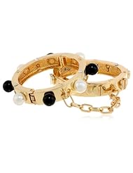 Betsey Johnson "Paris is Always a Good Idea" Hinged Bangle Bracelet Set with Chain, 8"