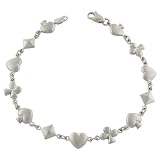 14 Karat White Gold Heart, Clover & Diamond Link Bracelet 7 Inch