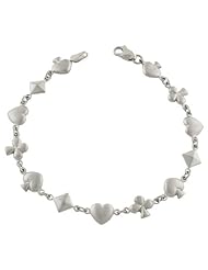 14 Karat White Gold Heart, Clover & Diamond Link Bracelet 7 inch