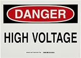 Brady 84877 10 Height, 14 Width, B-302 High Performance Polyester, Black And Red On White Color Admittance Sign, Legend Danger, High Voltage