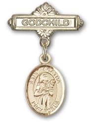 Gold Filled Baby Badge with St. Agatha Charm and Godchild Badge Pin