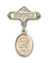 14K Gold Baby Badge with St. Agatha Charm and Godchild Badge Pin