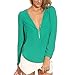 BAISHENGGT Women's Long Sleeve V Neck Zipper Sexy Chiffon Pullover T-shirt Blouse