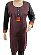 Indian Tunic Top Black Orange Handloom Weave Cotton Kurti Dress S