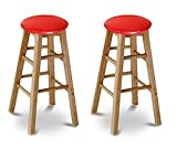 MAN CAVE 2 24" Tall Custom Specialty Natural Barstools with a Red Glitter V ....
