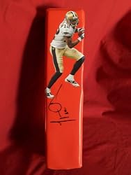 Marques Colston Autographed Custom New Orleans Saints Photo Football End Zone Pylon, Proof Photo of Marques Signing for Us.