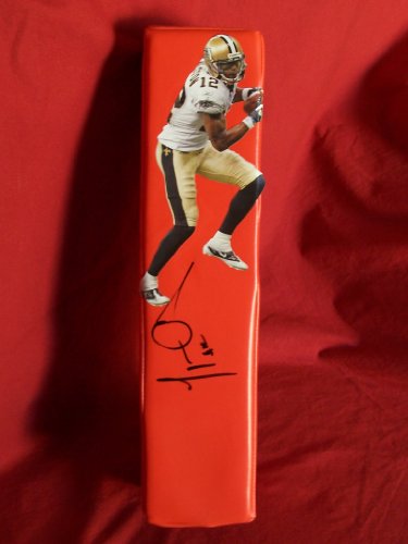 Marques Colston Autographed Custom New Orleans Saints Photo Football End Zone Pylon, Proof Photo of Marques Signing for Us.