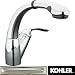 K-6352-VS Finish: Vibrant Stainless <center>Image Shown in Polished Chrome</center> Combining a 
sleek, modern design and practical functionality, the Avatar single control pullout kitchen sink 
faucet is a useful and ideal item for any kitchen. This faucet features a right-side lever handle 
and color-match spray head spray head and is appropriate for single- or three- hole applications. 
Also included are a high-temperature limit stop and temperature memory, sprayhead, retractable hose, 
aerator, integral vacuum breaker and escutcheon plate. The ergonomic design fits the natural contour 
of the hand and meets ADA requirements. Finally, solid brass construction ensures this fantastic and 
useful device is reliable and durable. Features: -Available in the following finishes: polished 
chrome, stainless steel with polished nickel, stainless steel with black, white, biscuit, vibrant 
stainless -Brass construction. -Color-matched sprayhead -Single lever handle meets ADA requirements 
-One-piece ceramic valve resists debris and hard water buildup -Integral vacuum breaker protects 
water line from contamination -For single- or three-hole application -ADA-compliant -Overall 
dimensions: 3