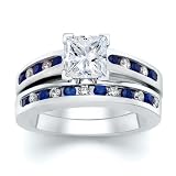 2.51 CT PRINCESS DIAMOND W ROUND BLUE SAPPHIRE RING SET