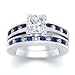 Jewelry : 2.50 CT PRINCESS DIAMOND W ROUND BLUE SAPPHIRE RING SET