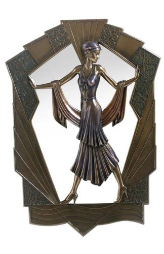 14.5 inch Art Deco Wall Mirror Woman Astride Burnished Bronzehued