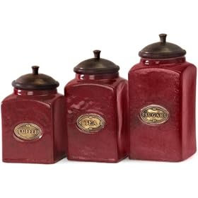 Ceramic Red Canisters Set Of 3