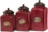 Set/3 Ceramic Canisters Set Of Three Red/wood Top