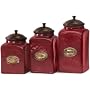 Set / 3 Ceramic Canisters Set Of Three Red / wood Top