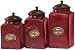 Ceramic Red Canisters Set Of 3, SET OF THREE, RED/WOOD TOP