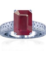 14K White Gold Emerald Cut Ruby Fana Designer Ring