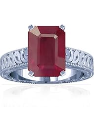 18K White Gold Emerald Cut Ruby Fana Designer Ring