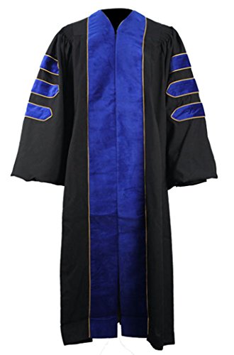 GraduationMall Unisex Deluxe Doctoral Graduation Gown- Phd Blue Trim Gold Piping