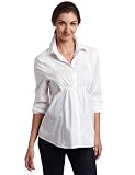 Three Seasons Maternity Women's Long Sleeve Front Gather Woven Blouse, White, Medium