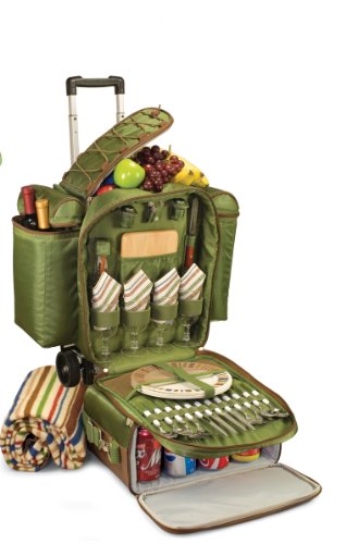 Picnic Time Excursion Deluxe Cooler on Wheels with Picnic Service for 4 On Sale