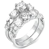 Cubic Zirconia Silver Wedding Ring Set - size 5