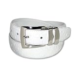 OSTRICH Embossed WHITE Bonded Leather Belt Silver-Tone Buckle Regular