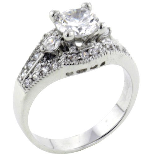 Sterling Silver Round Cut Cz Promise Cluster Right Hand Wedding Engagement Ring