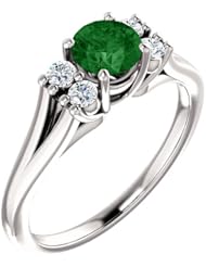 18K White Gold 5.00mm Round Cut Chrome Tourmaline and Diamond Ring -- LIFETIME WARRANTY