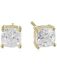 14k Yellow Gold Plated Sterling Silver 6 x 6mm Cushion Cubic Zirconia Four-Prong Stud Earrings