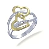 18K Yellow Gold Plated Contemporary Heart Shape Ring In Sterling Silver (Available in Sizes 5-9)