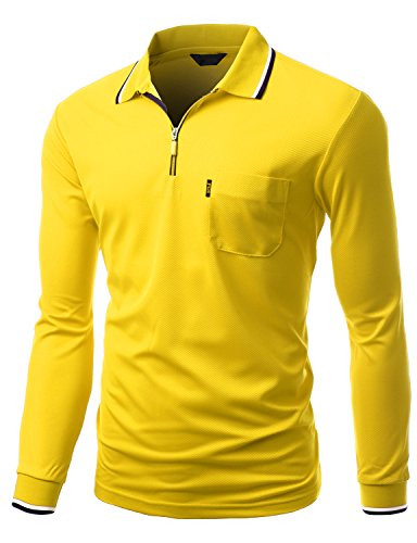 Xpril Men's basic style Front Zipper Collar Long sleeve Polo T-shirt