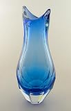 Glass Vase Blue Faceted Cut Beautiful & Heavy 100% Handblown Art E66A