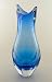 Glass Vase Blue Faceted Cut Beautiful & Heavy 100% Handblown Art E66A