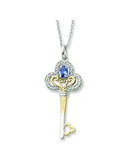 Sterling Silver & Gold-plated Dec. CZ Birthstone Key 18in Necklace.