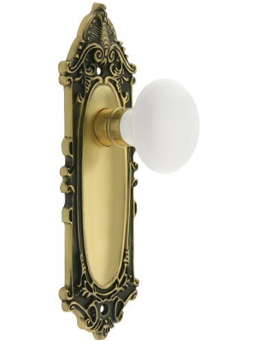 Cheap Largo Design Door Set With White Porcelain Door Knobs. Passage Function in Highlighted Antique