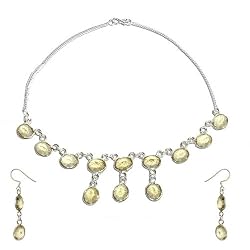 Jewellery Set - Fashion Necklace and Earrings in Silver & Citrin Gemstone (gnklcs358)