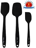 Silicone Kitchen Cooking Utensil Spatula 3 Piece Set, 1 Spoon Spatula , 2 Regular Spatulas, Made of 1 Piece Silicone, Black