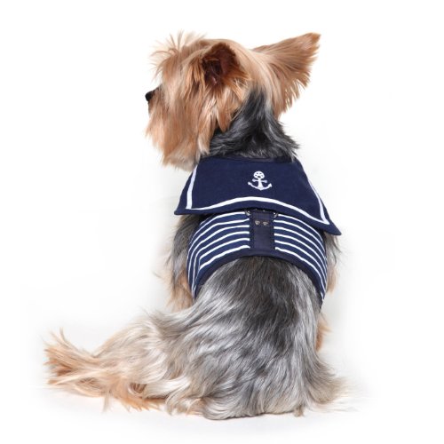 Happy Puppy Designer Dog Accessory - Sailor Uniform Harness and Leash set - Color: Navy, Size: M