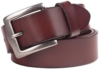 Evanno Genuine Leather Men Belt - Vintage Full Grain Leather Belt with Square Alloy Buckle (Size:S(28--31 Inches Waist), Brown)