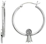 Sterling Silver 1 1/4" (32mm) First Place Ribbon, Hoop Earrings