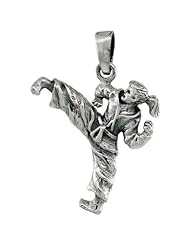 Sterling Silver Martial Arts Karate Pendant, 1 1/16 inch (27 mm) tall